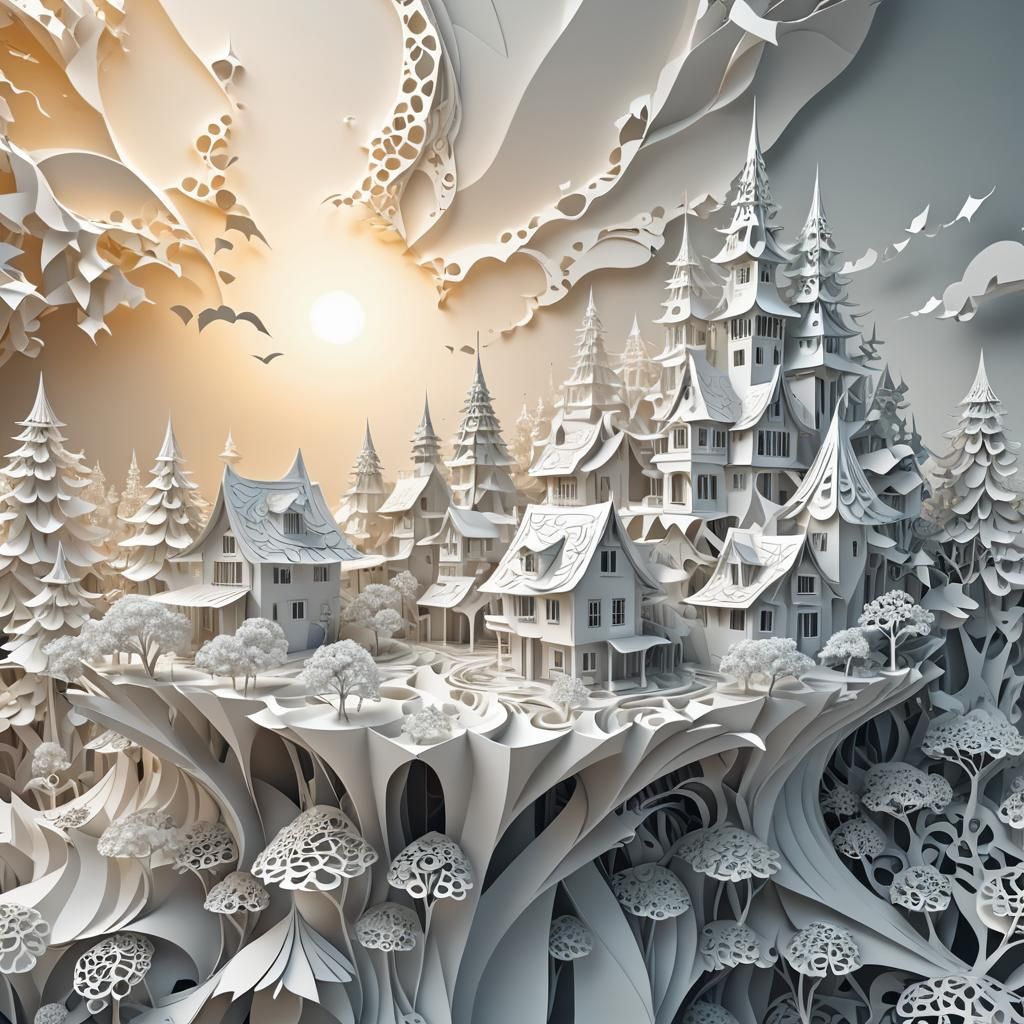 Fractal Landscape with Origami and Zentangle Details