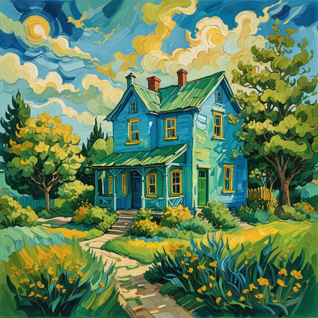 Blue House in Van Gogh Style