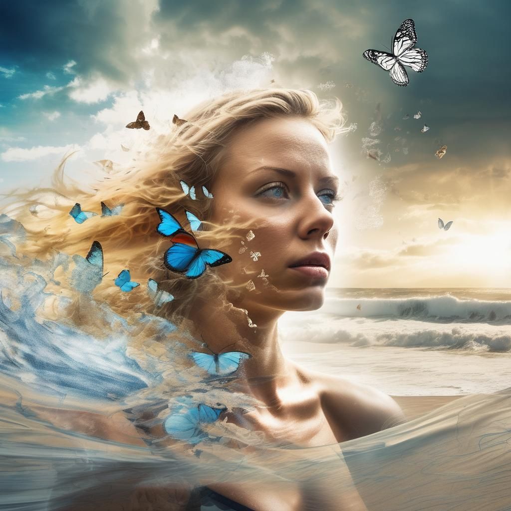 Harmonious Double Exposure of Woman and Nature