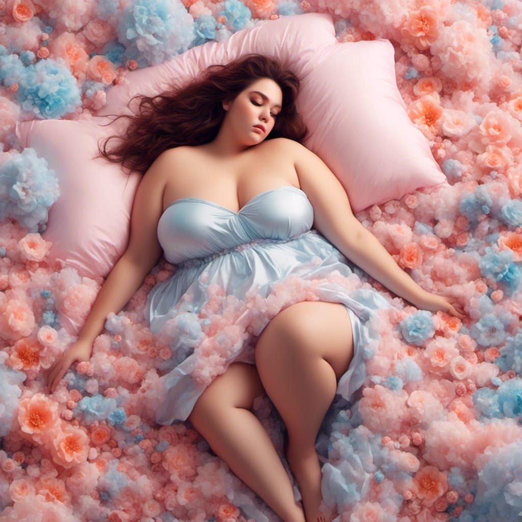 Seductive Plus Size Woman in Pastel Hyperrealism