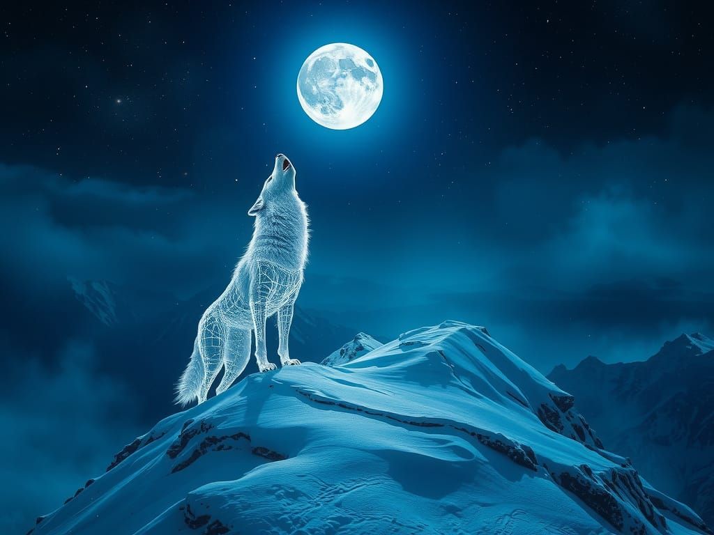 Silver Wolf Howling at Moon in Ethereal Fantasy Style