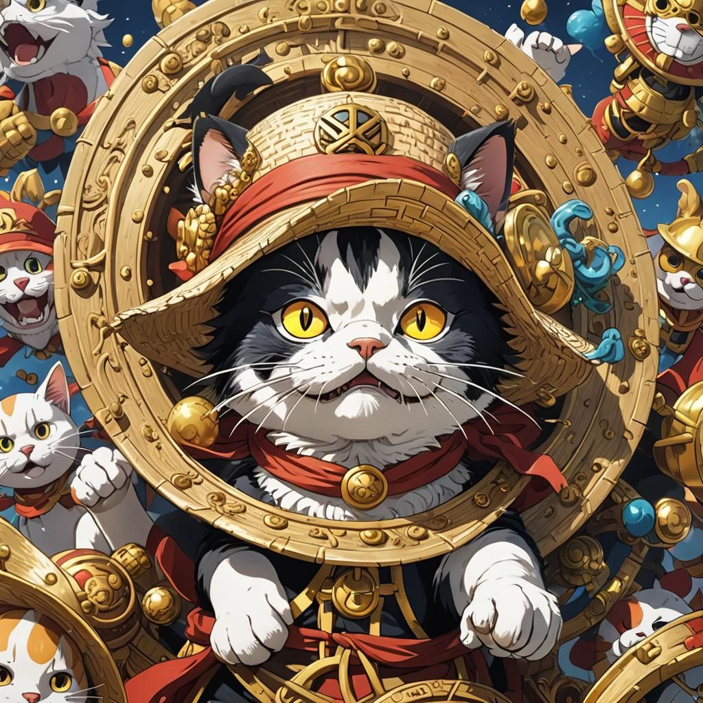Cat Cosplays Luffy in Anime Style