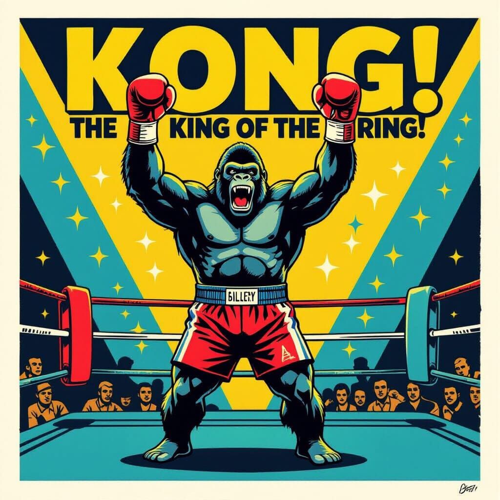 Triumphant Gorilla Boxer in Epic Sports Poster