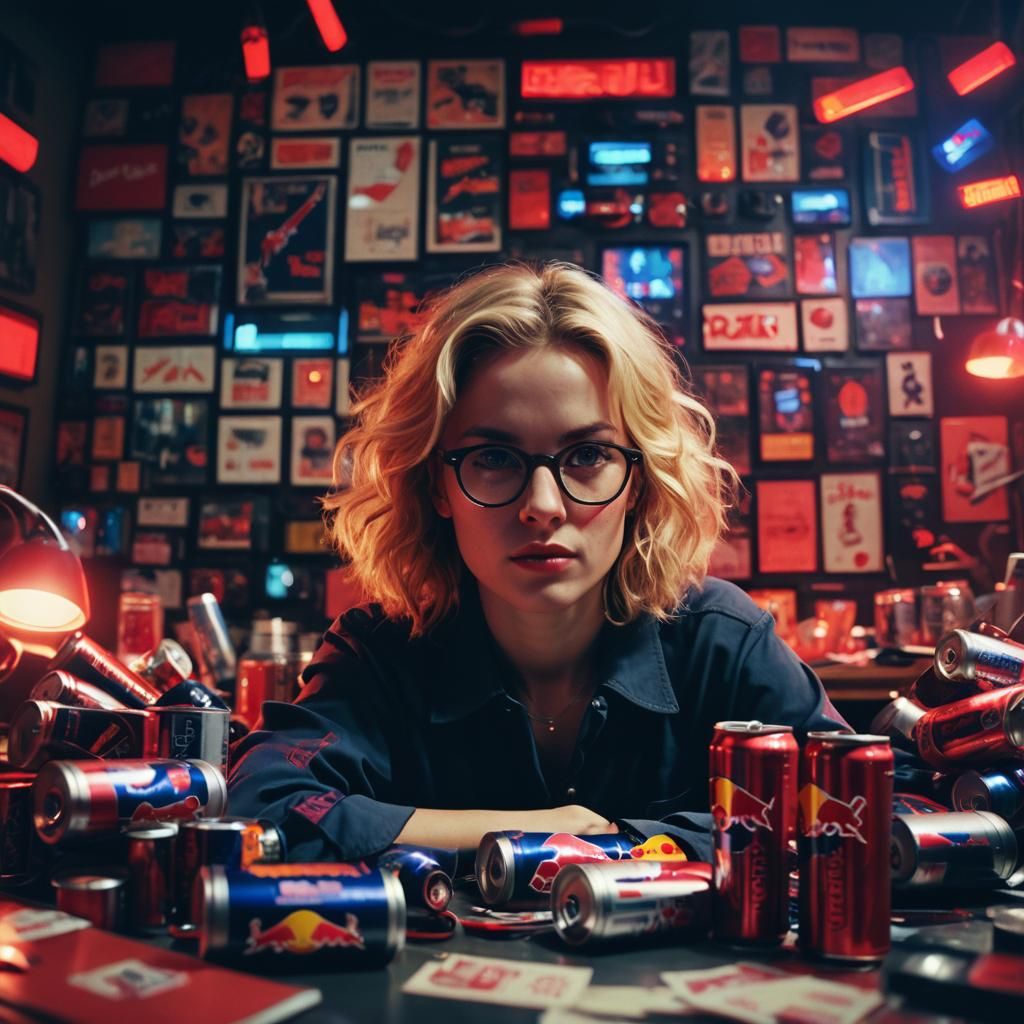 Film Noir: Woman with Red Bull Cans