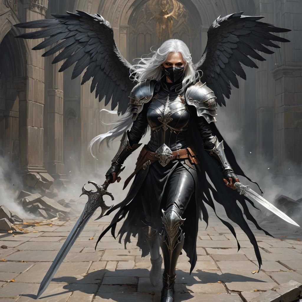 Fallen Aasimar Cleric with Black Wings