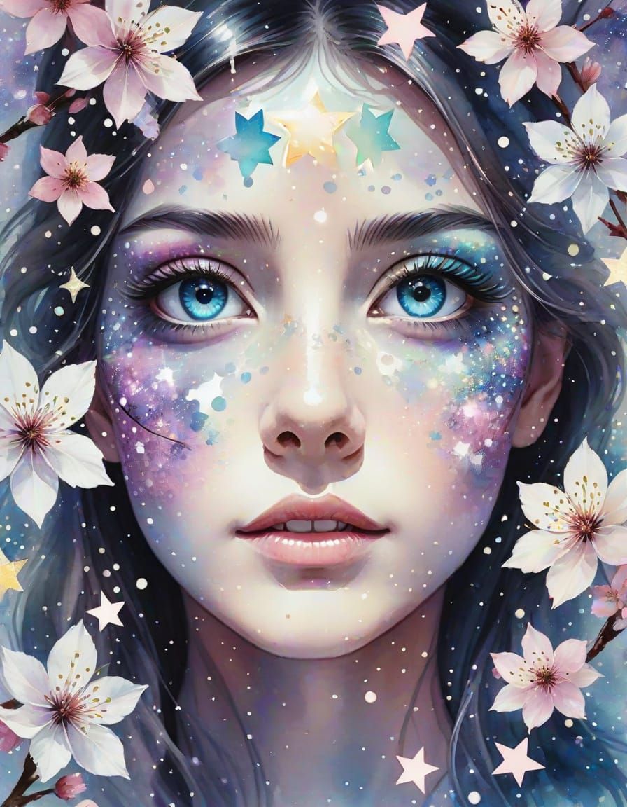 Opal Eye with Stars and Cherry Blossoms