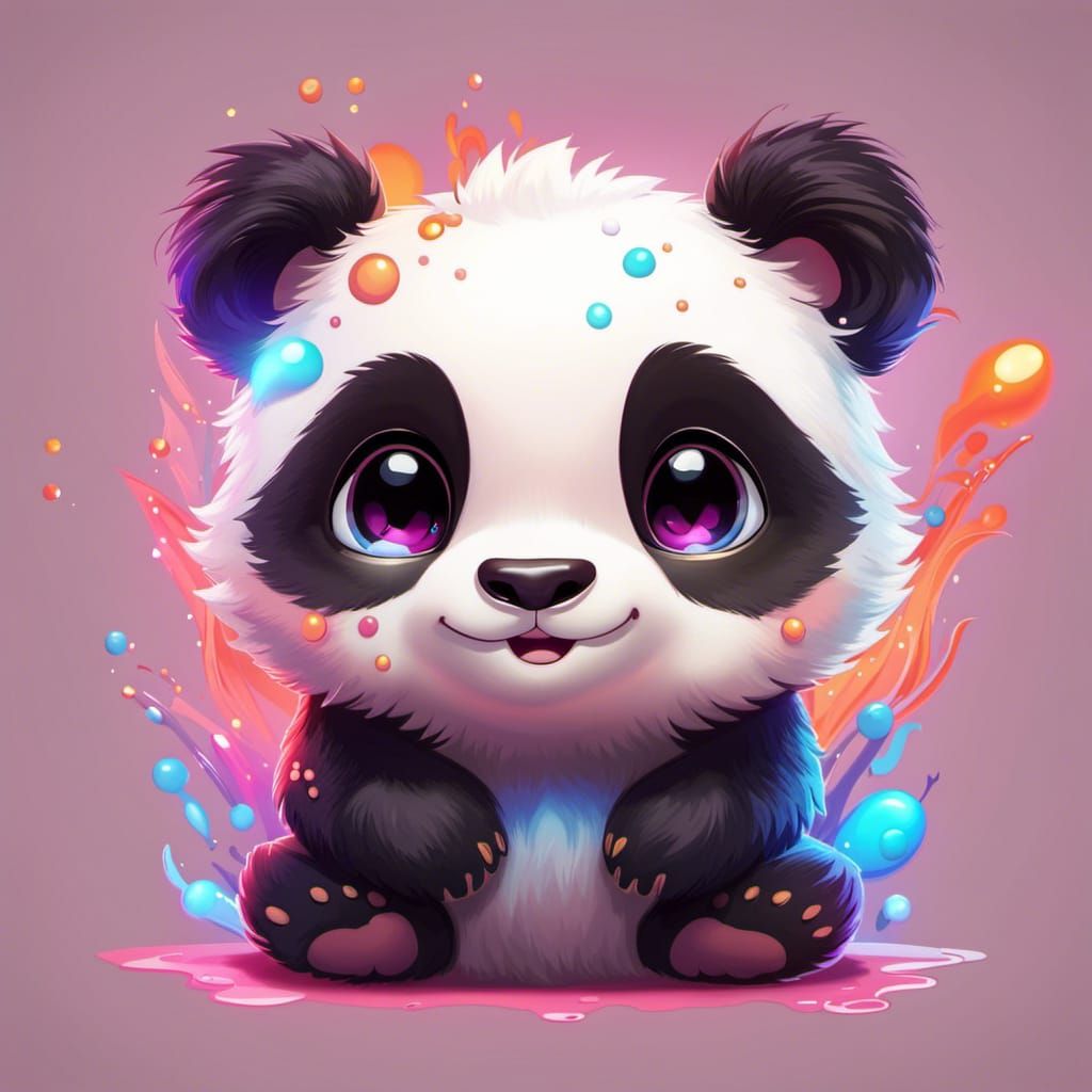 Adorable Chibi Panda in Hyperrealistic Splash Art
