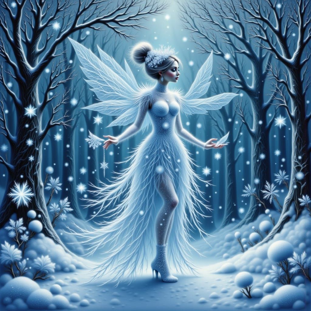 Winter Fairy of Snow and Ice in Twilight Forest