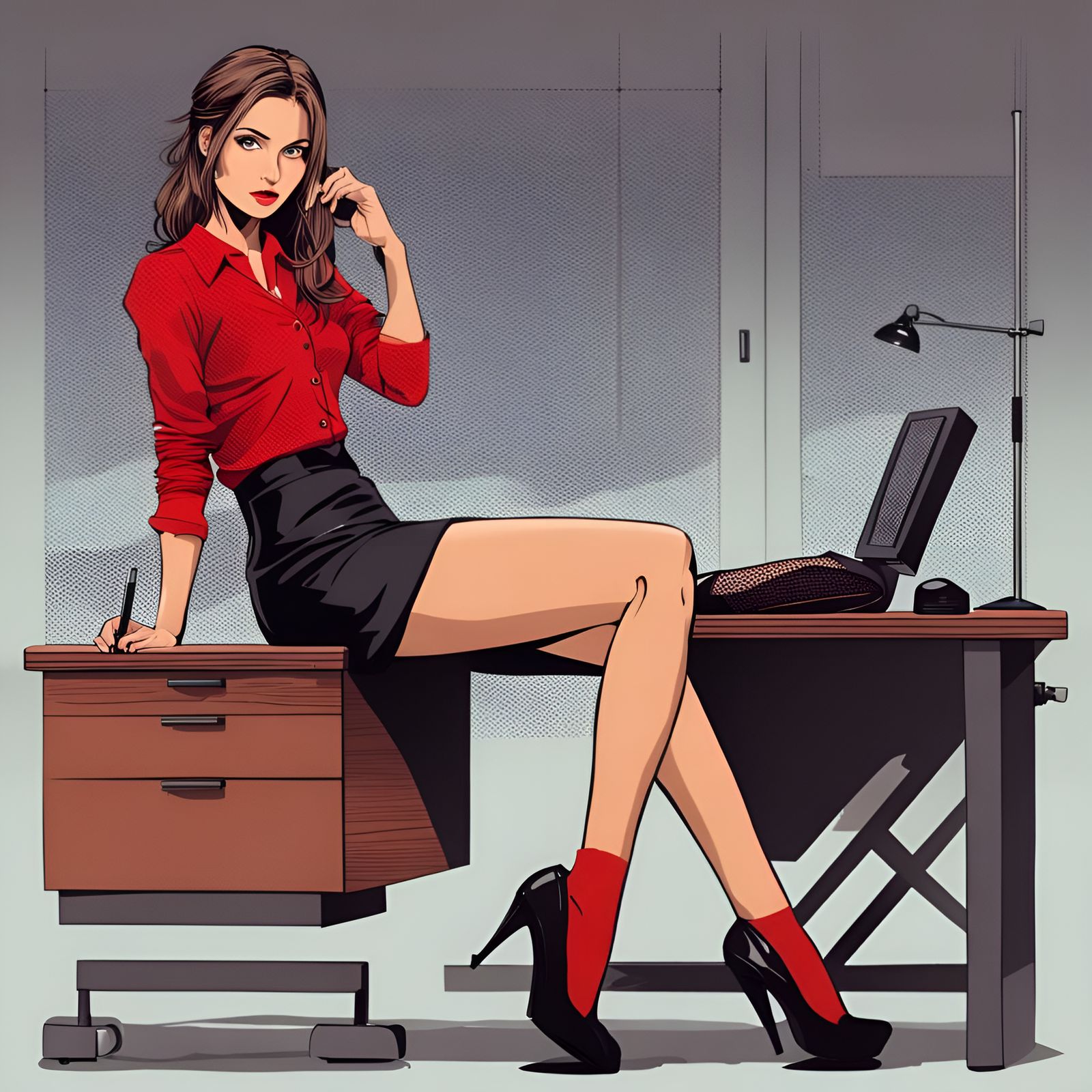 Secretary in the office pop art