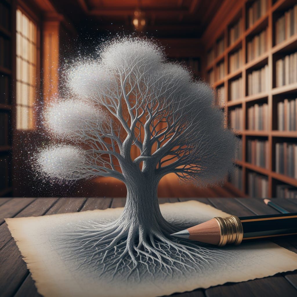 Pencil Sketch Transforms Into Fantastical Tree in Luminous L...