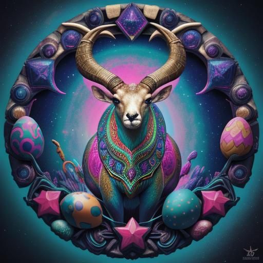 Aztec Ibex and Trident Tortoise in Splash Art Style