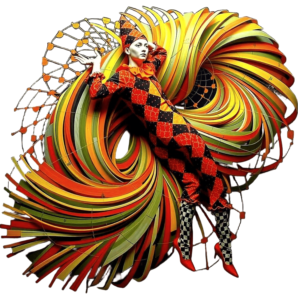 Harlequin Figure in Hypnotic Geometric Maze