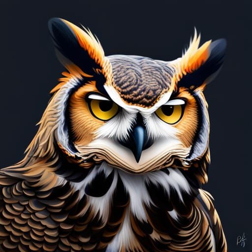 Hyperrealistic Great Horned Owl Portrait