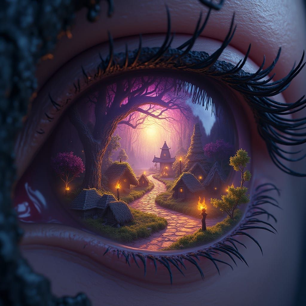 Mystical Viking Village Within a Shield Maiden's Eye