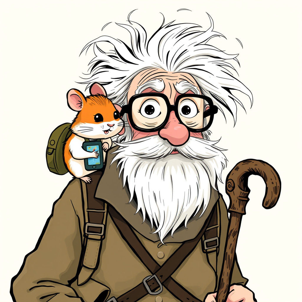 Hamster Guide: Whimsical Cartoon in Ronald Searle Style