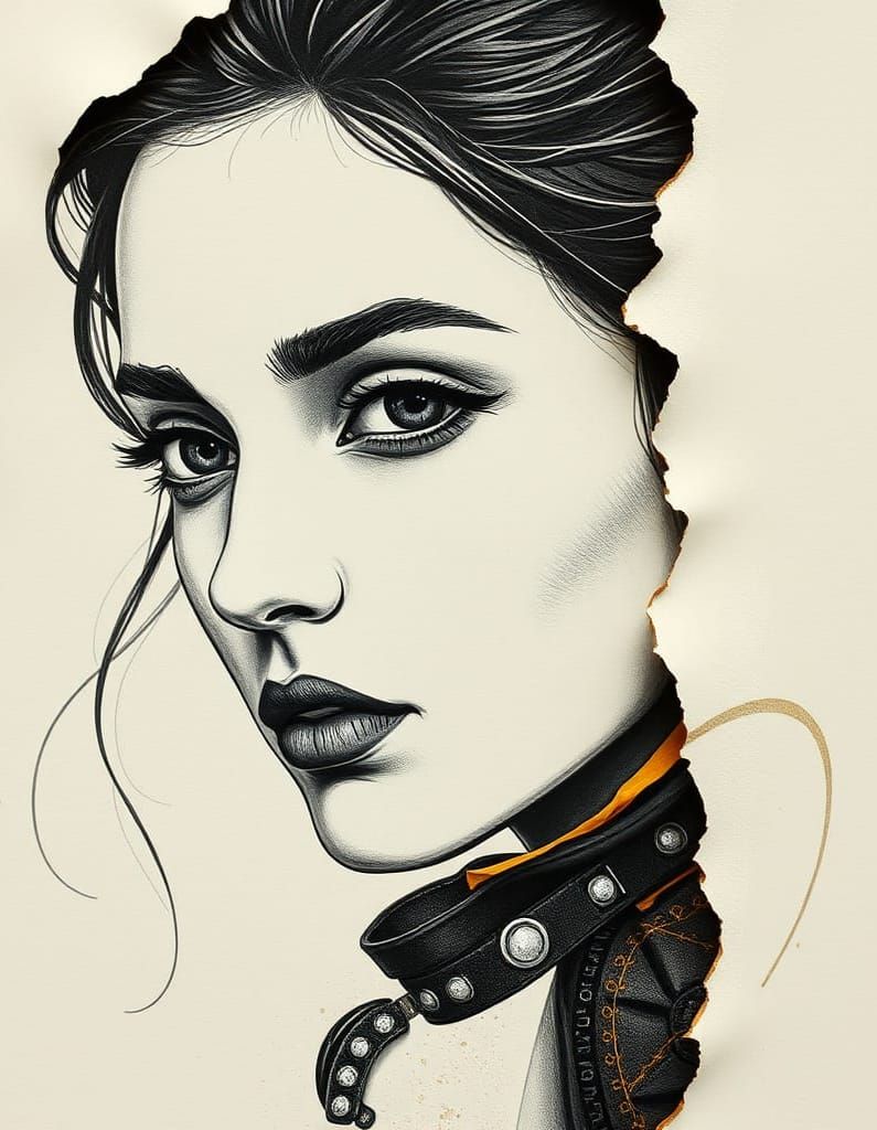 Burned Paper Portrait of a Beautiful Woman