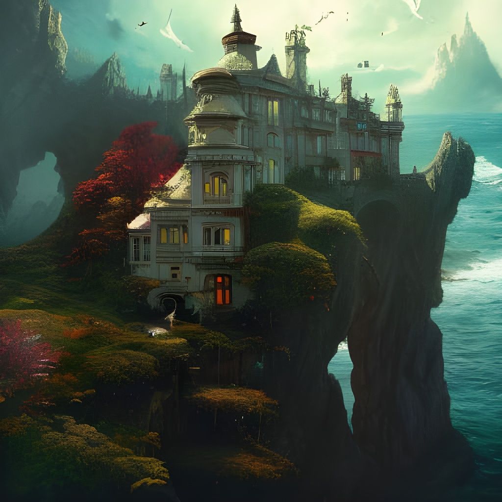Victorian Cliffside Mansion in Epic Digital Art