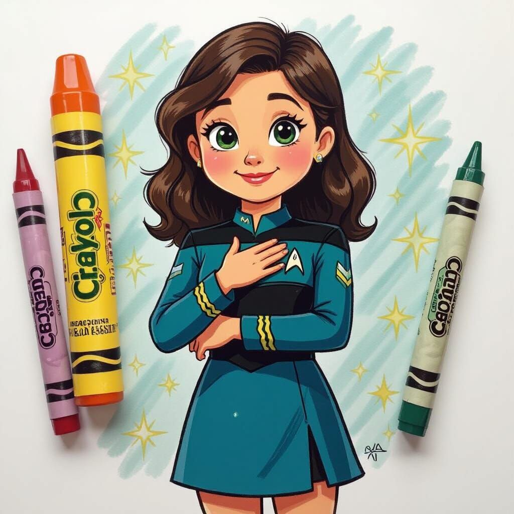 Shy Woman in Star Trek Uniform as Crayola Art