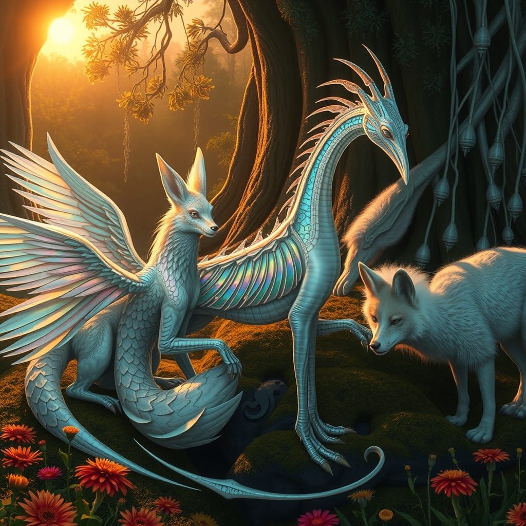 Ethereal Creature in Harmonious Fantasy Landscape