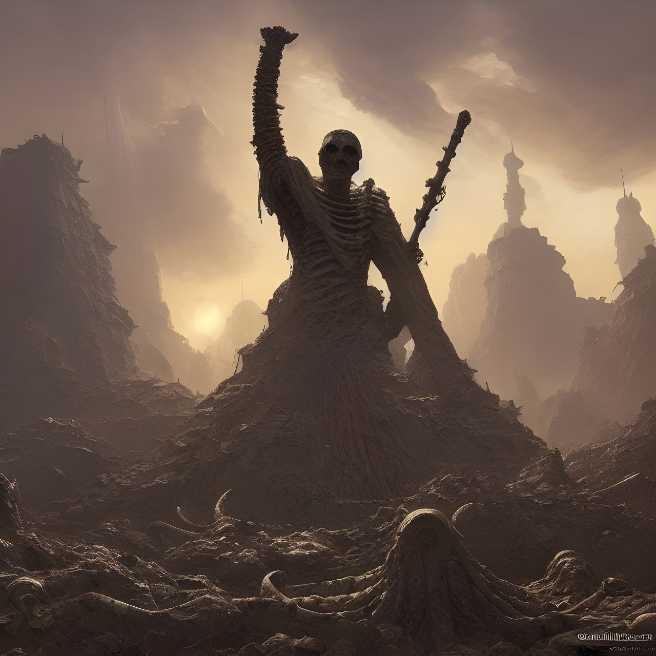 Epic Battlefield of Mummy Gods in Sci-Fi Style