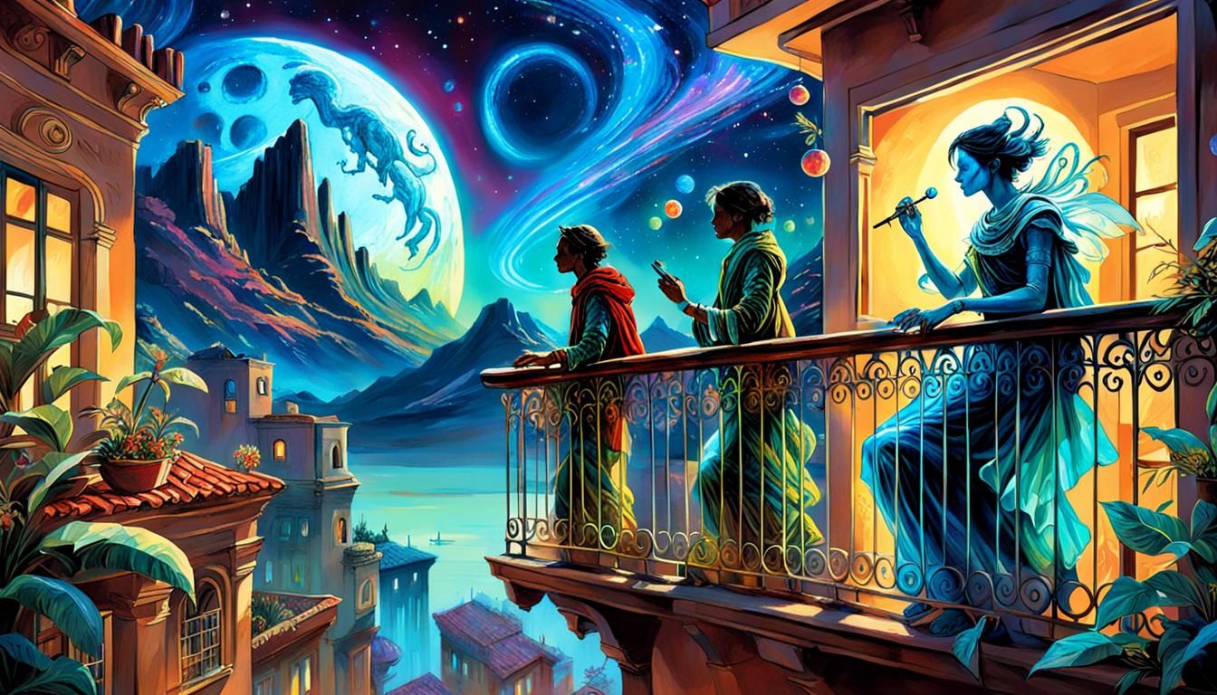 Bioluminescent Cosmic Serenade in Maximalist Style