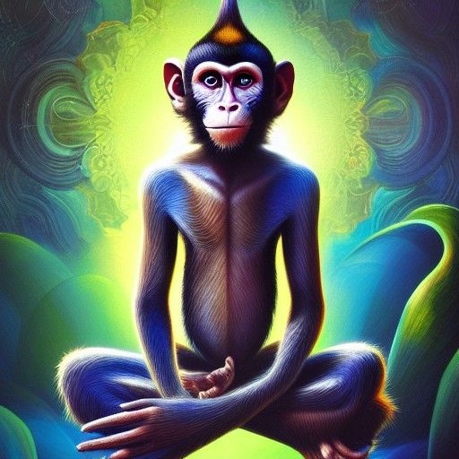 Meditating Monkey Monk in Visionary Art Style