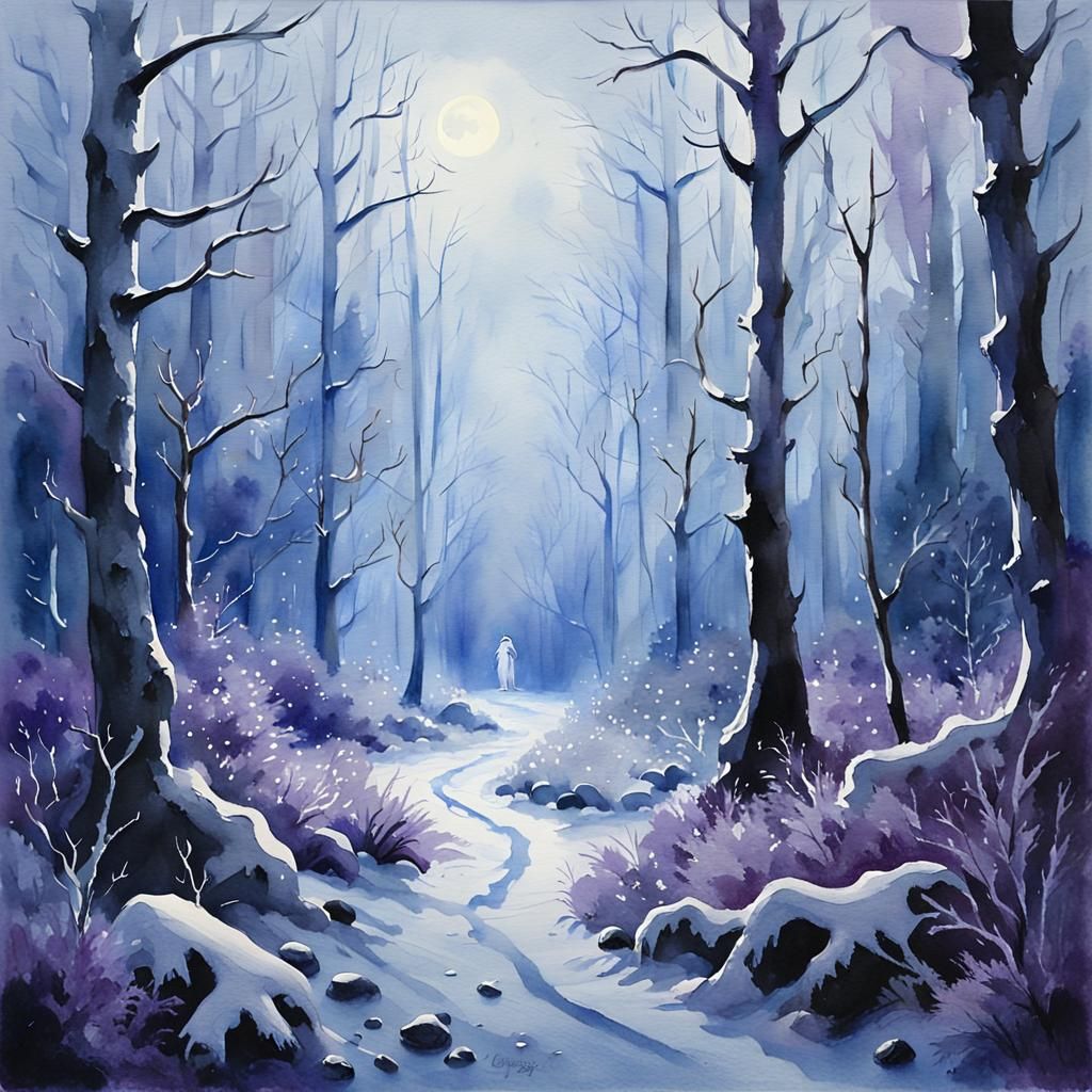 Enchanted Ghost Forest in Watercolor Painting
