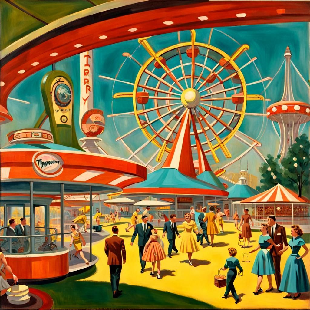 Retro Sci-Fi Theme Park of Tomorrow Painting