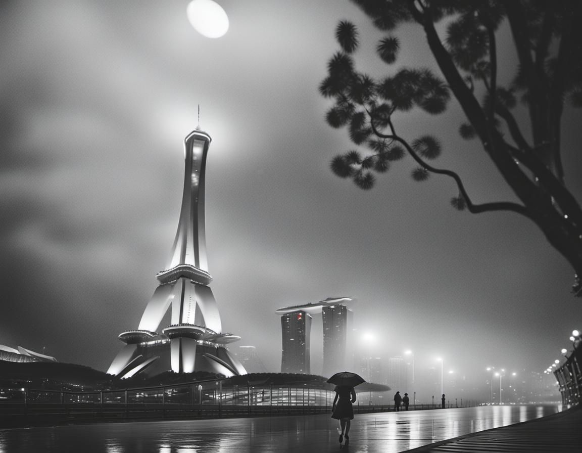 Singapore Street Photography: Woman in Cheongsam at Marina B...