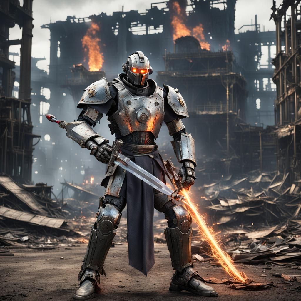 Scrap Armor Warrior with Fire Sword