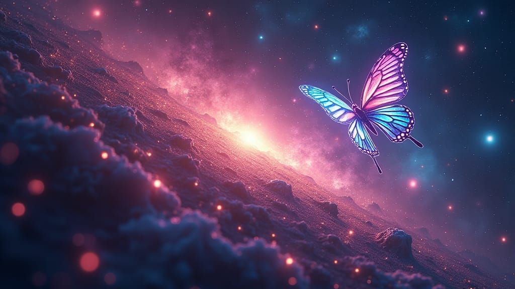 Celestial Butterflies Orbiting Neon Dreams