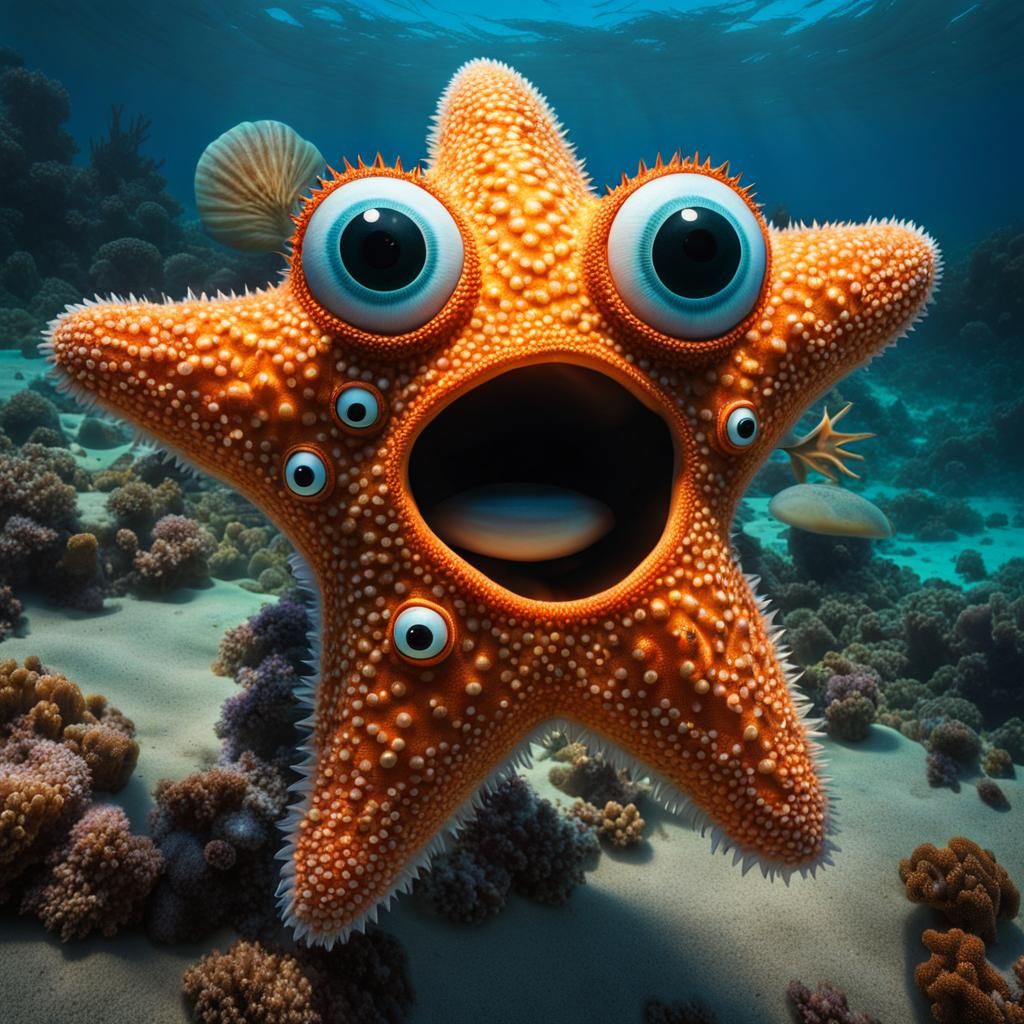 Adorable Googly-Eyed Starfish in the Ocean