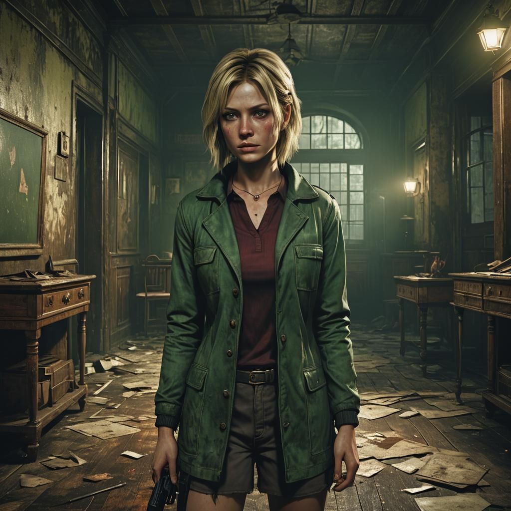 Blond Girl with Flashlight in Abandoned Building