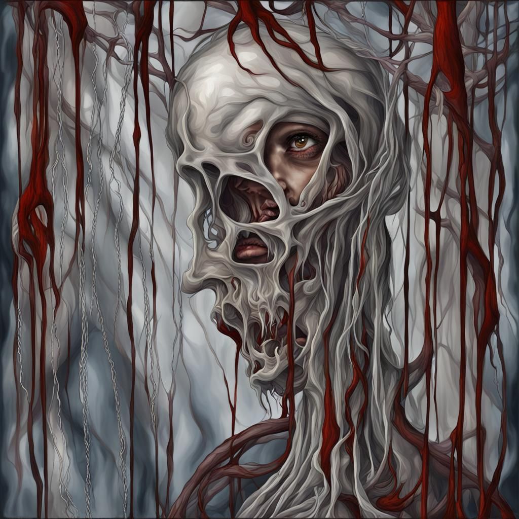 Surreal Digital Painting of Silver Threads and Ghosts