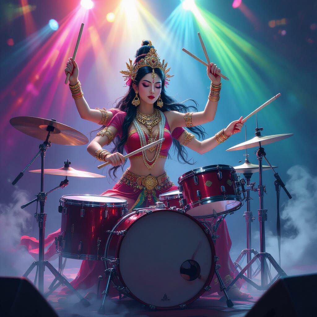 Buddhist Goddess Marici Rocks Out on Drums
