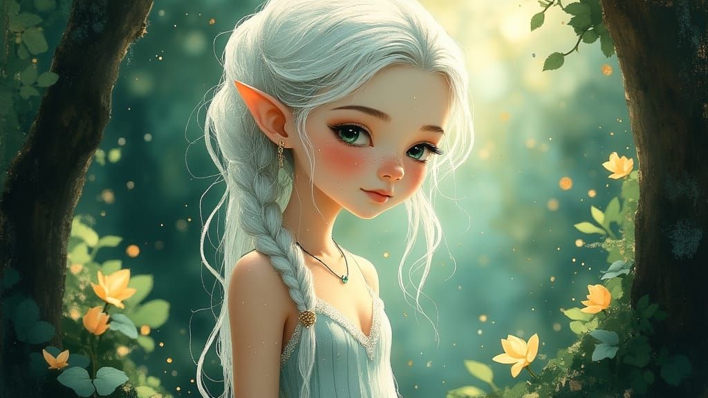 Ethereal Forest Girl with Emerald Eyes