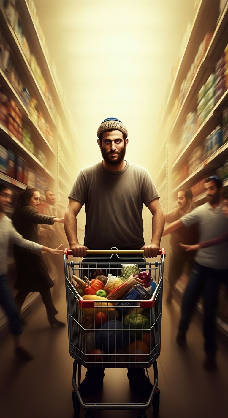 Man in Stormy Supermarket as Digital Painting