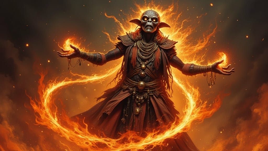 Alien Shamanic Fire Dance in Mystical Atmosphere