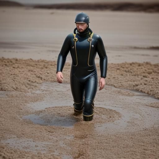Man in Drysuit Sinking in Quicksand, Photography