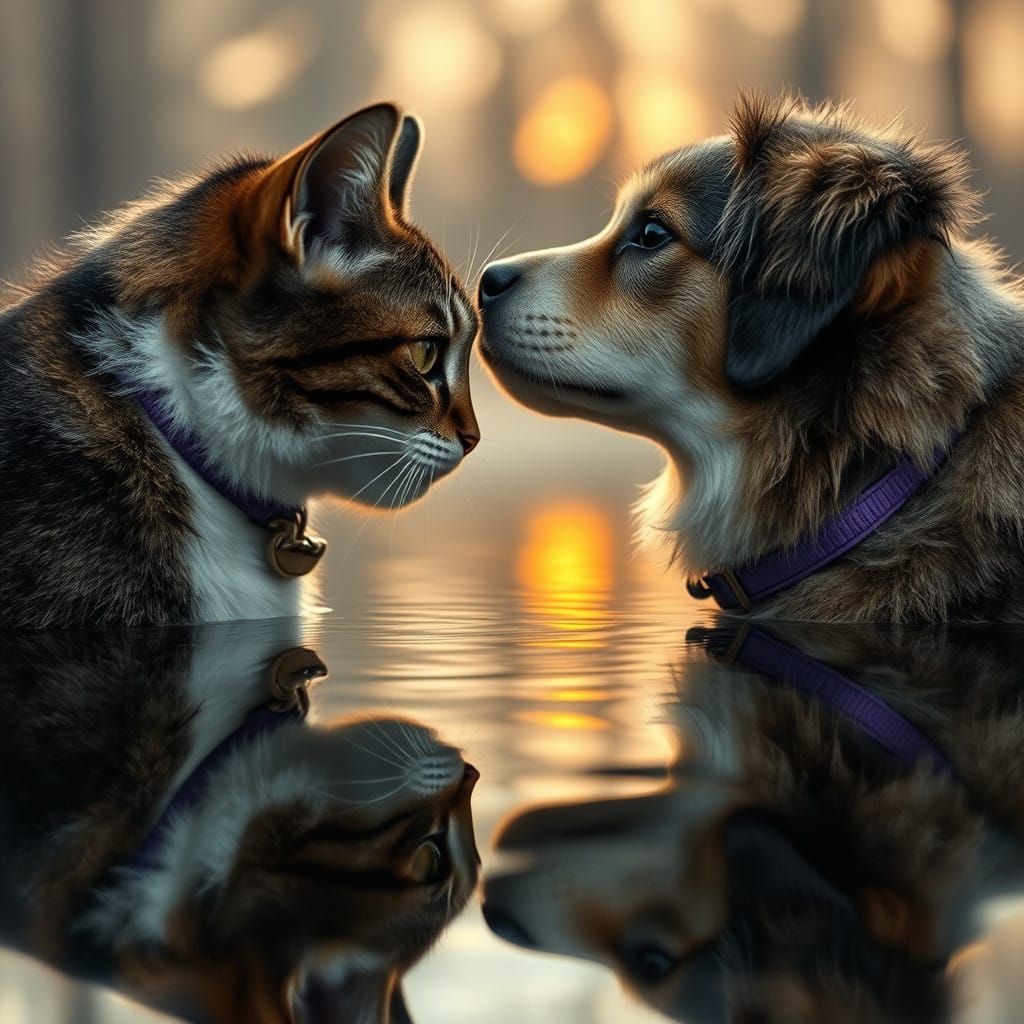 Furry Friends Admire Rural Lake Landscapes in Sparkling Purp...