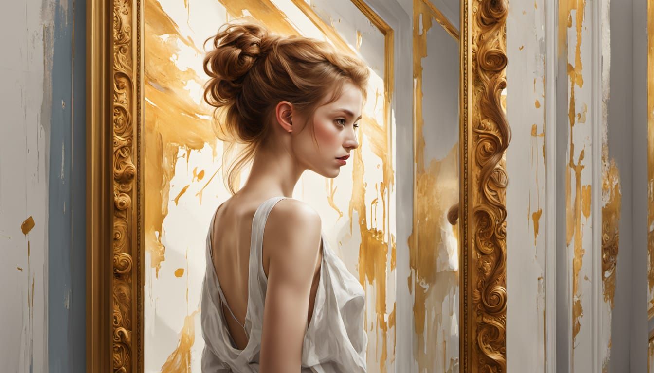 Woman in Mirror: Vibrant Digital Painting