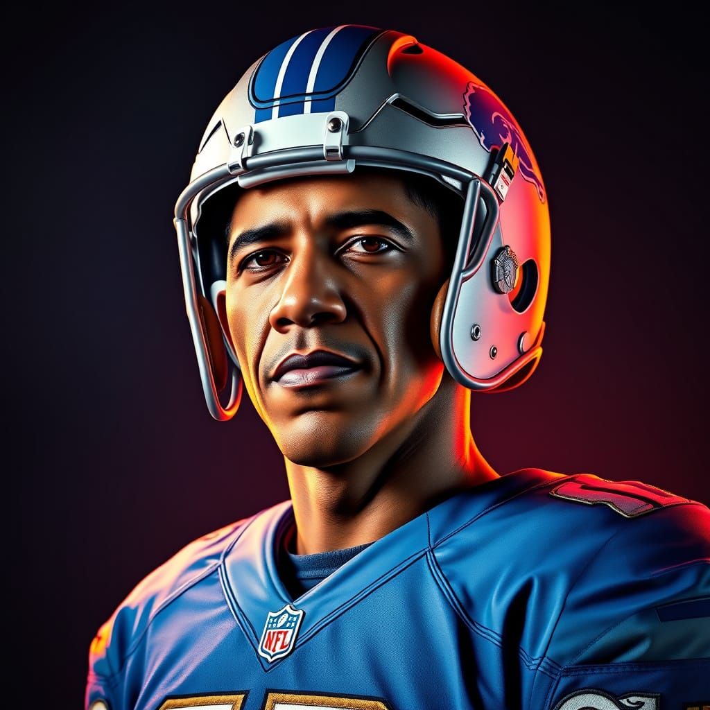 Barack Obama as Detroit Lions Football Player in Hyper-Detai...