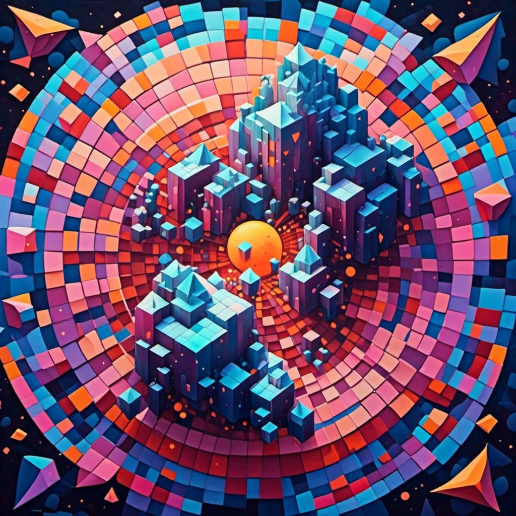 Quantum Cubist Painting in Geometric Fauvism Style