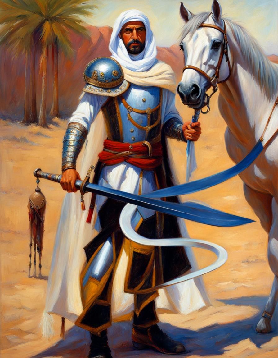 Arabian Warrior with Saber, Oil Painting Style