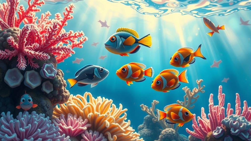 Coral Reef Ecosystem in Macro Photography Style