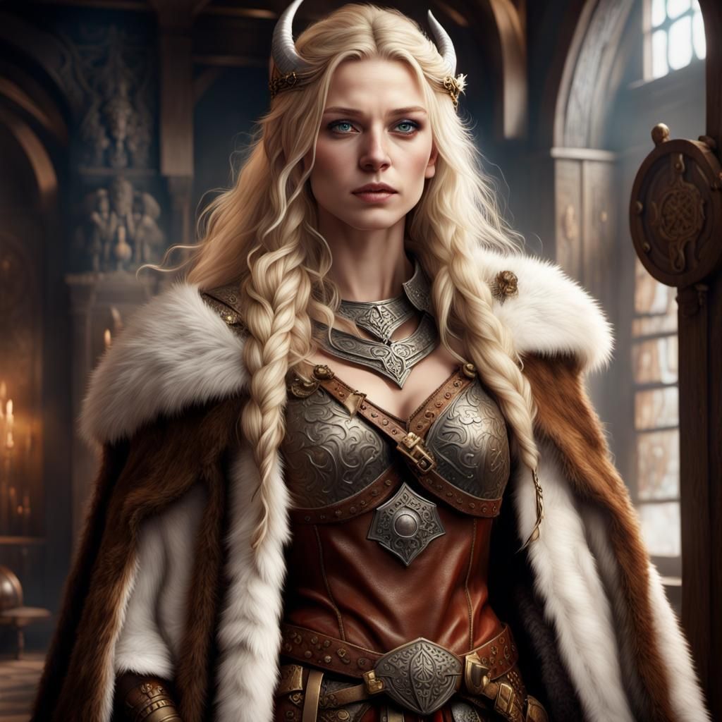 Beautiful Viking Woman in Armor, Detailed Digital Art