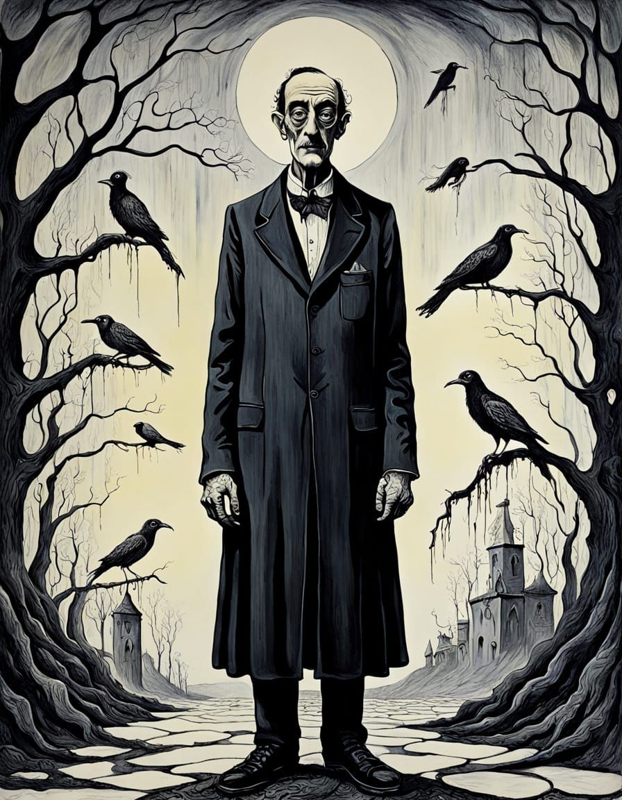 Peculiar Art in Edward Gorey Style Ink Drawing