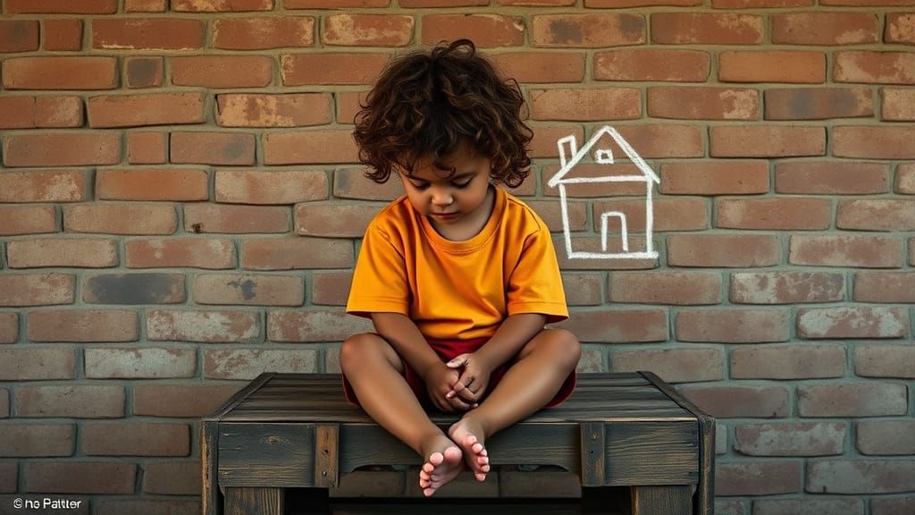 Whimsical Portrait of a Young Orphan Lost in Thought