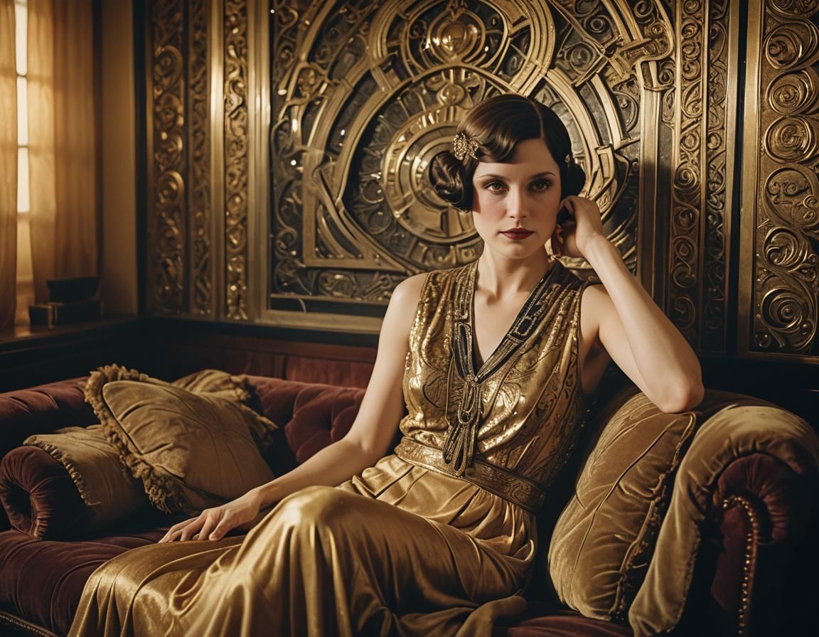 Art Deco Woman in 1920s Style Home