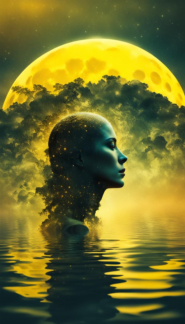 Mystical Double Exposure Collage with Moon